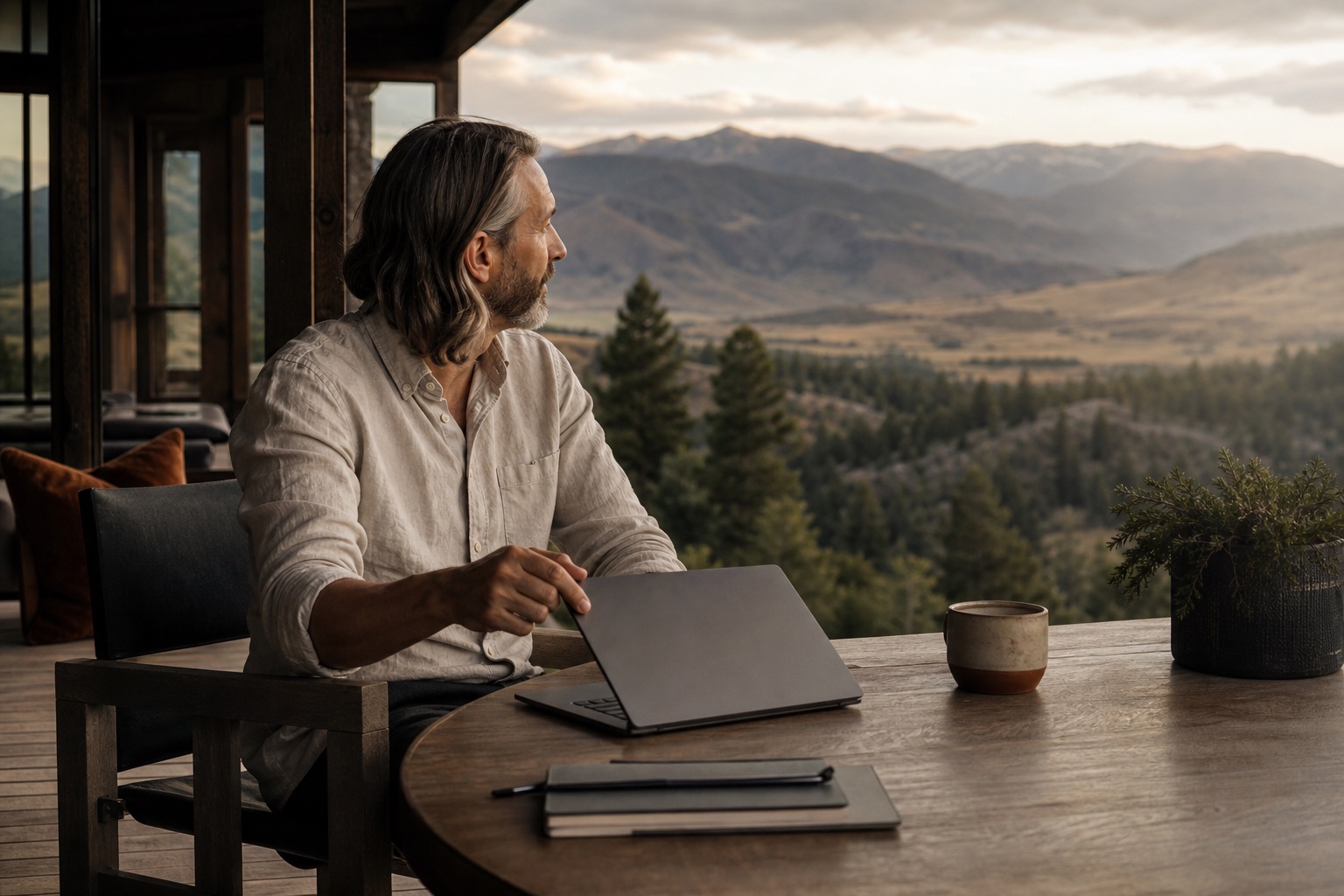 A business owner choosing when to close his laptop