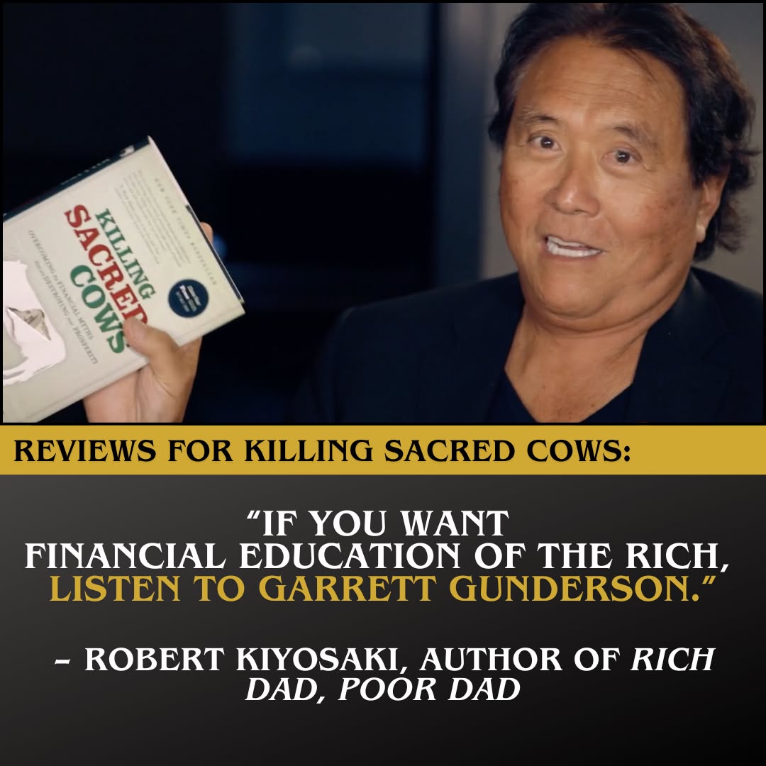 Robert Kiyosaki holding Garrett Gunderson’s Killing Sacred Cows